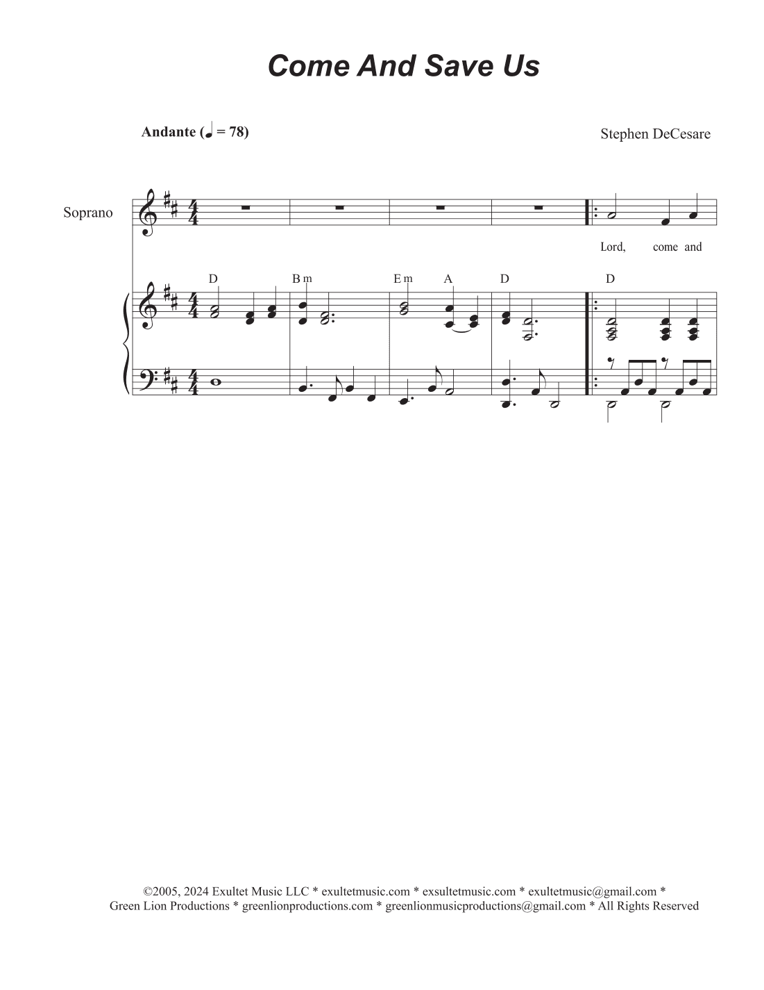 Come And Save Us (Duet for Soprano and Alto solo)