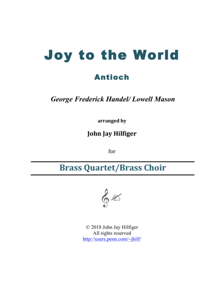 Joy to the World for Brass Quartet/Brass Choir (arr. John Jay Hilfiger)