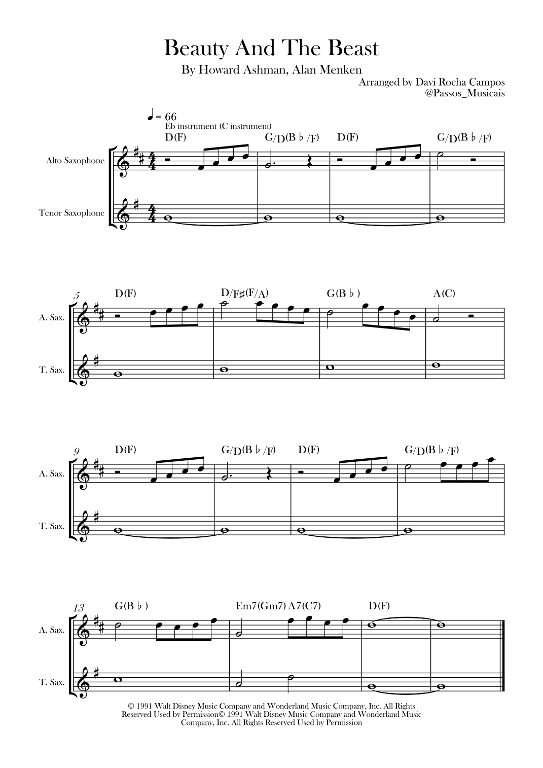 Beauty And The Beast (arr. Davi Rocha Campos)