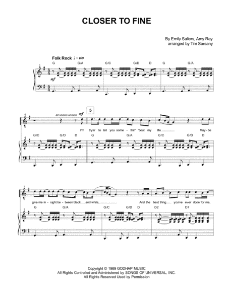 Closer To Fine (arr. Tim Sarsany)