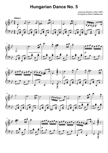 Hungarian Dance No. 5 - Piano Solo (G minor) (arr. Mario Stallbaumer)