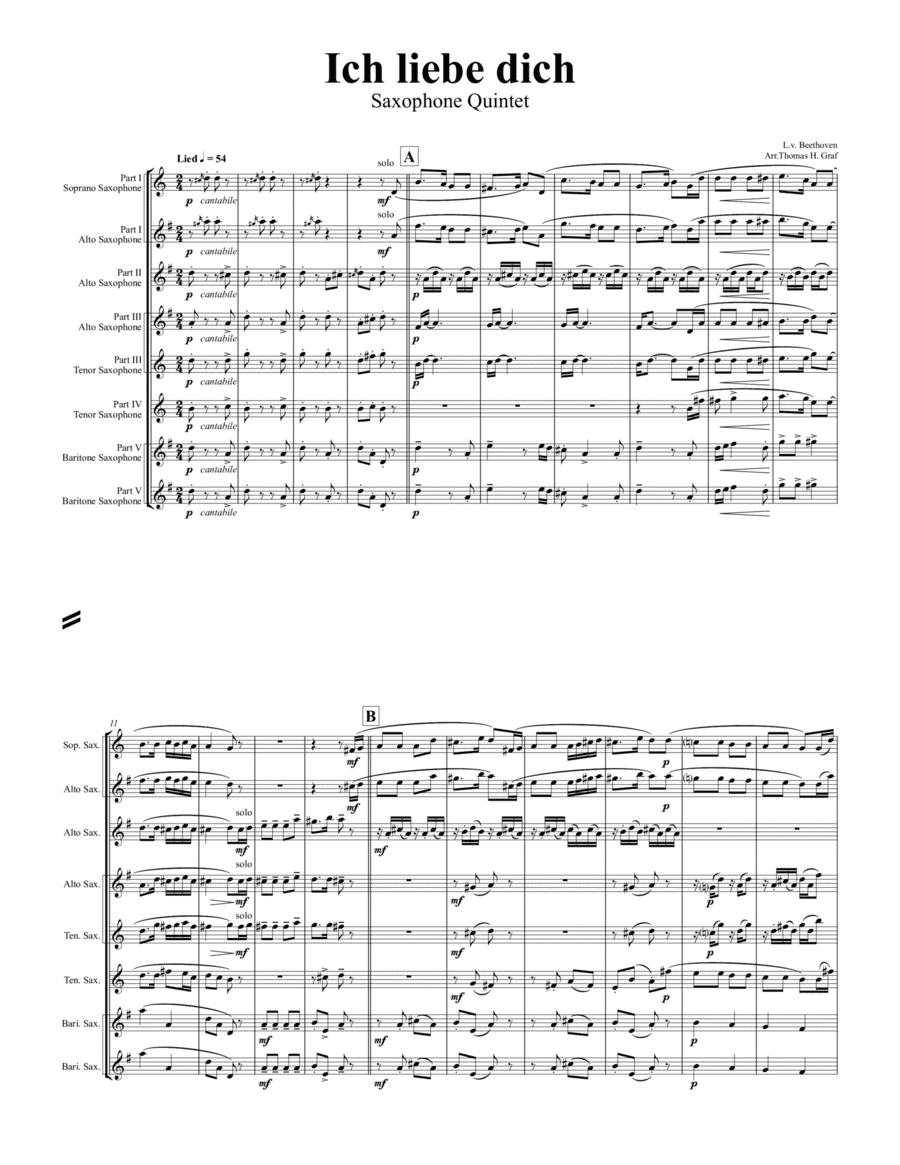 Ich liebe dich - Beethoven goes Polka - Saxophone Quintet (arr. Thomas Graf)