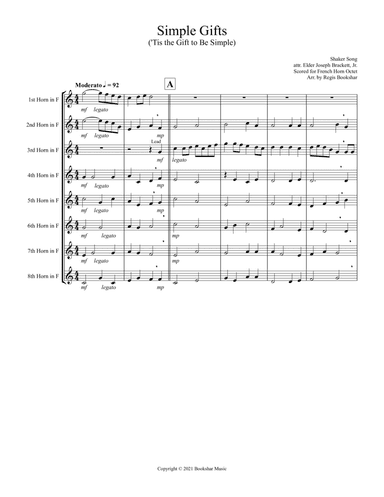 Simple Gifts ('Tis the Gift to Be Simple) (F) (French Horn Octet) (arr. Regis Bookshar)