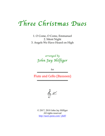 Three Christmas Duos for Flute and Cello (arr. John Jay Hilfiger)