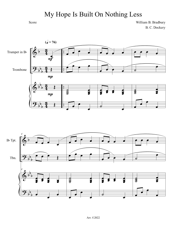 My Hope Is Built On Nothing Less (Trumpet and Trombone Duet with Piano Accompaniment) (arr. B. C. Dockery)