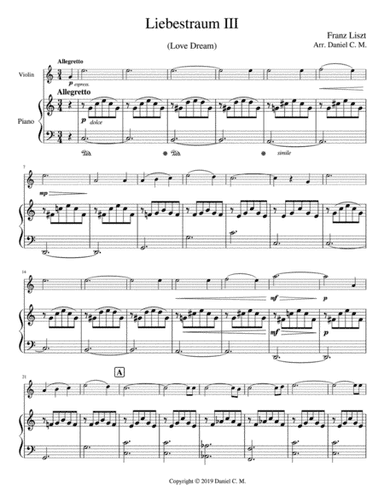 Liebestraum for violin and piano (easy) (arr. Daniel C. M.)