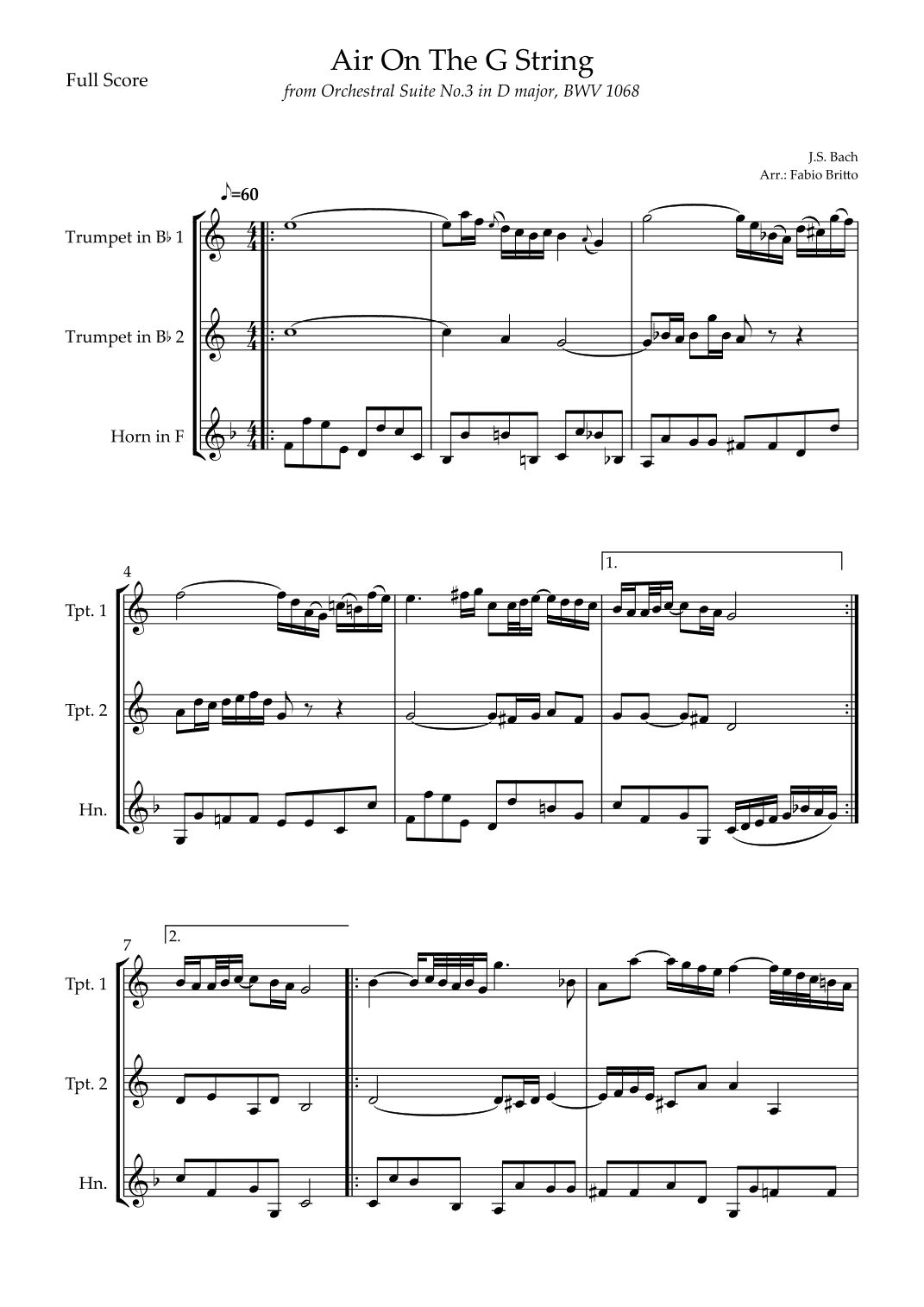 Air On The G String (J.S. Bach) for Brass Trio (arr. Fabio Britto)