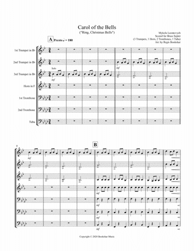 Carol of the Bells (F min) (Brass Septet - 3 Trp, 1 Hrn, 2 Trb, 1 Tuba) (arr. Regis Bookshar)