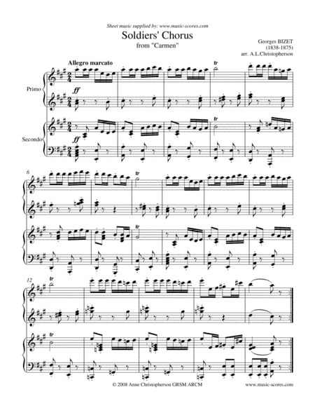 Soldiers Chorus from Carmen - Piano Duet (arr. Anne L Christopherson GRSM ARCM)