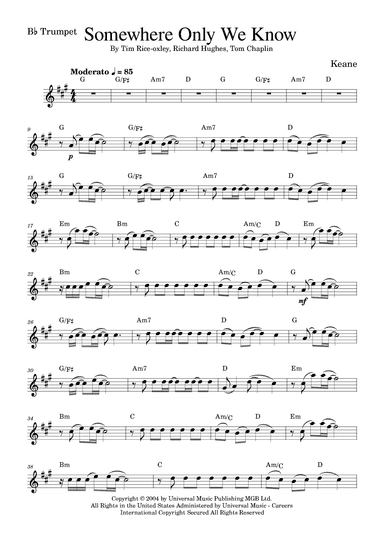 Somewhere Only We Know (arr. Golden Skull Editions)