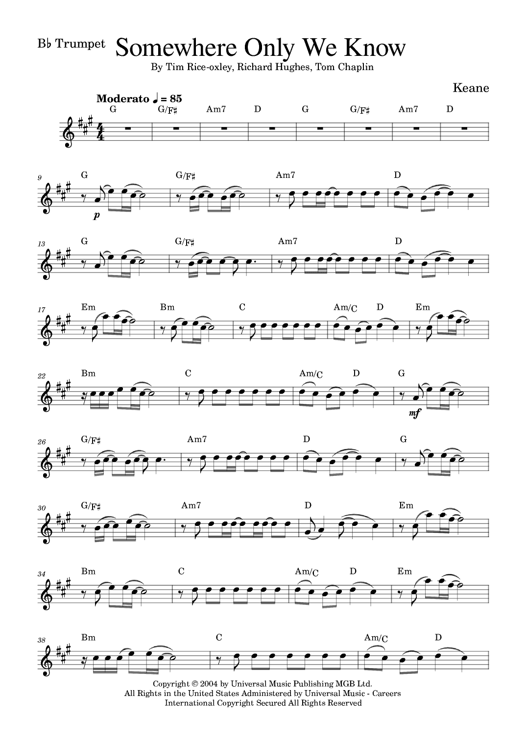 Somewhere Only We Know (arr. Golden Skull Editions)