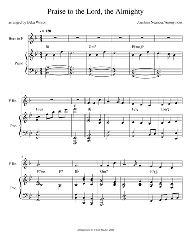 Praise to the Lord, the Almighty--horn solo (arr. Beka Wilson)