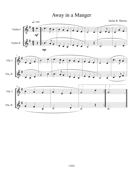 Away in a Manger (violin duet) (arr. B C Dockery)