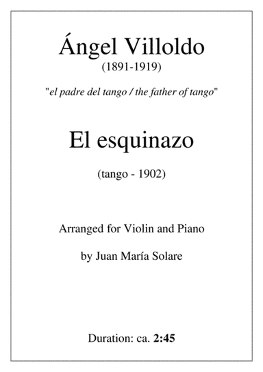 El esquinazo [violin + piano] (arr. Juan María Solare)