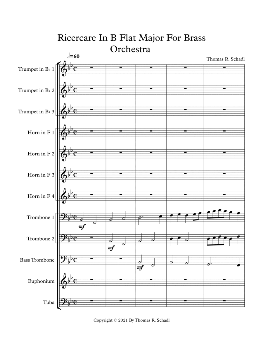 Ricercare In B Flat For Brass Orchestra