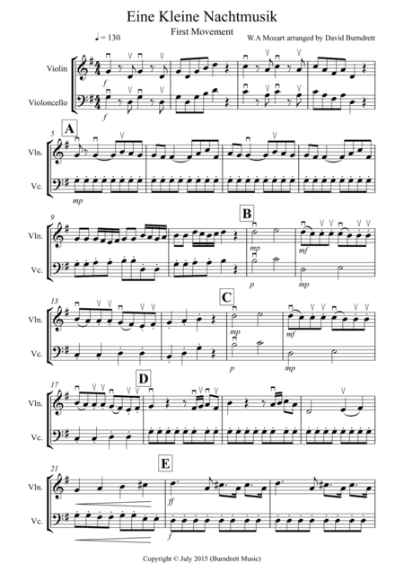 Eine Kleine Nachtmusik (1st movement) for Violin and Cello Duet (arr. David Burndrett)