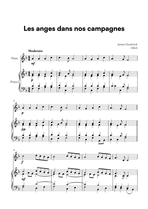 Les anges dans nos campagnes (for Flute and Piano) (arr. Cadenza Editions)
