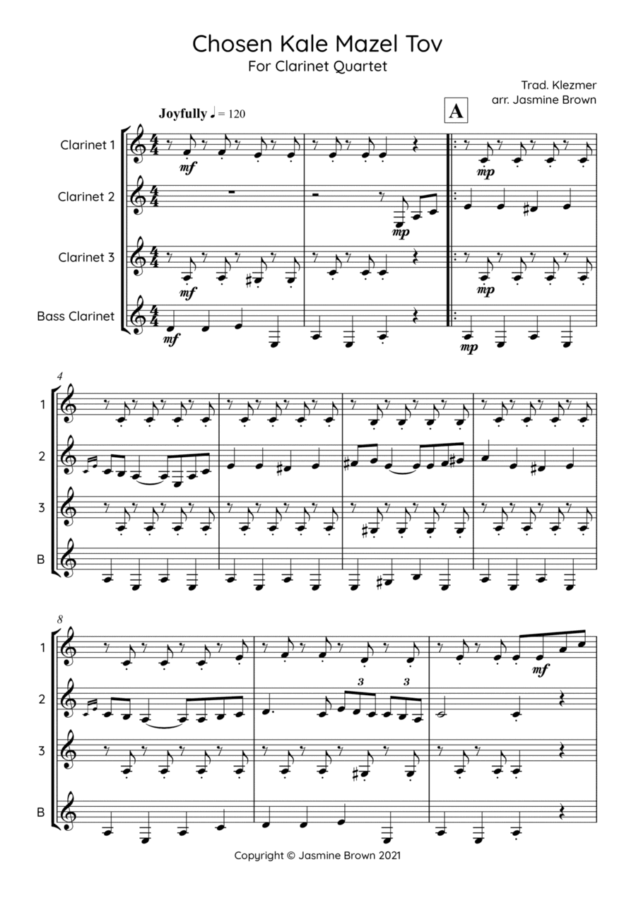 Chosen Kale Mazel Tov (Good Luck to the Bride and Groom) - Clarinet Quartet (arr. Jasmine Brown)