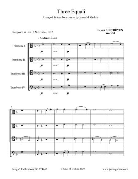 Beethoven: Three Equali WoO 30 for Trombone Quartet (arr. James Guthrie, ASCAP)