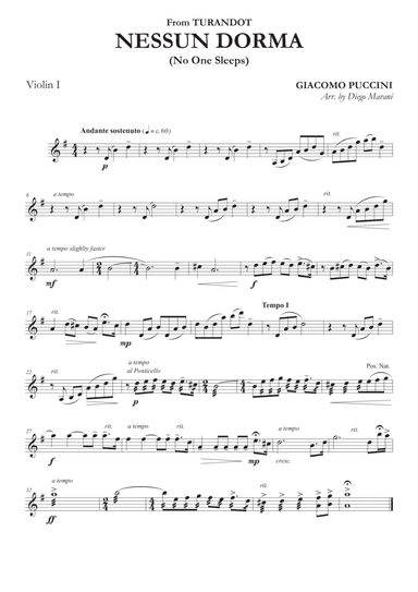 Nessun Dorma for String Quartet (arr. Diego Marani)
