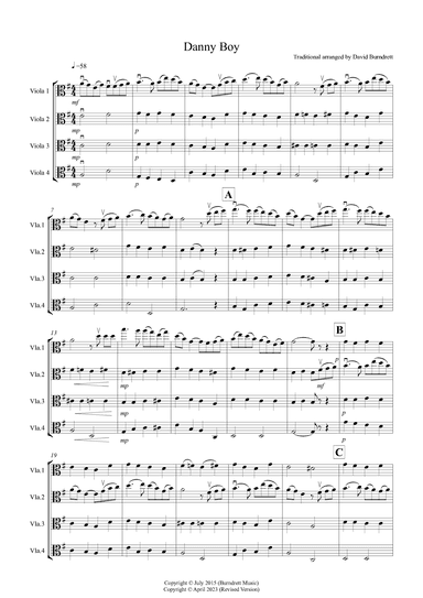 Danny Boy for Viola Quartet (arr. David Burndrett)
