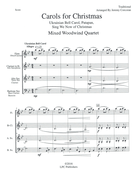 Carols for Christmas a Medley for Mixed Woodwinds (arr. Jeremy Corcoran)