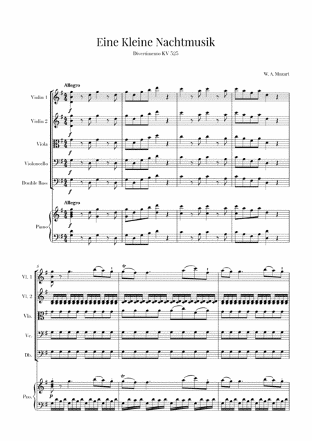 Eine Kleine Nachtmusik for String Quintet and Piano (arr. Cadenza Editions)