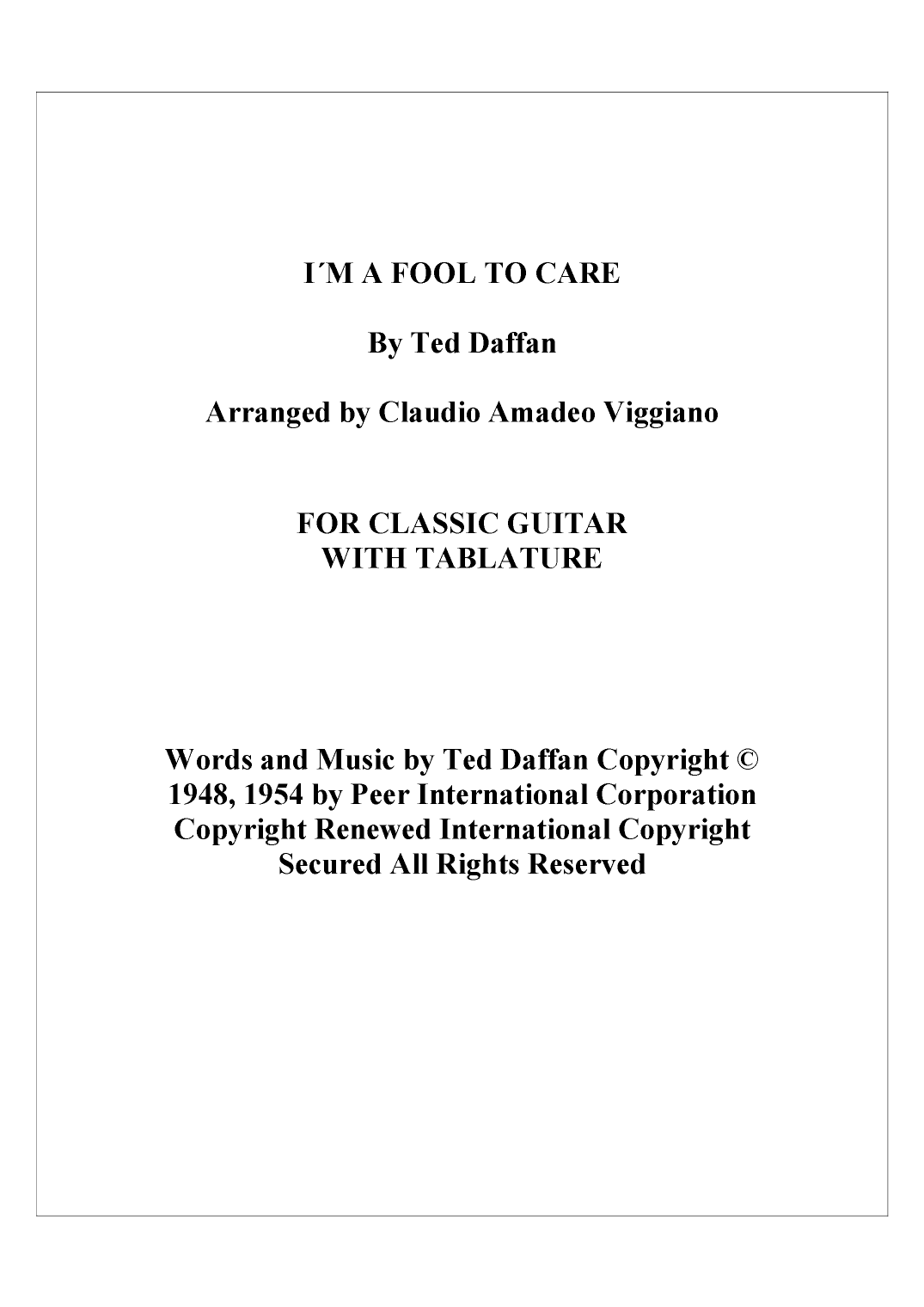 I'm A Fool To Care (arr. Claudio Amadeo Viggiano)