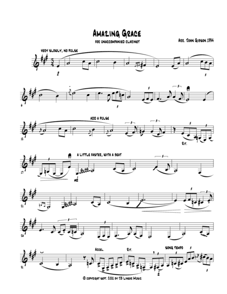 Amazing Grace - Jazzy version for clarinet alone (arr. John Gibson)