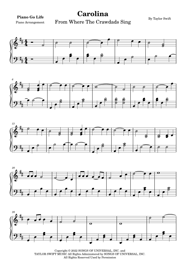 Carolina (arr. Piano Go Life)