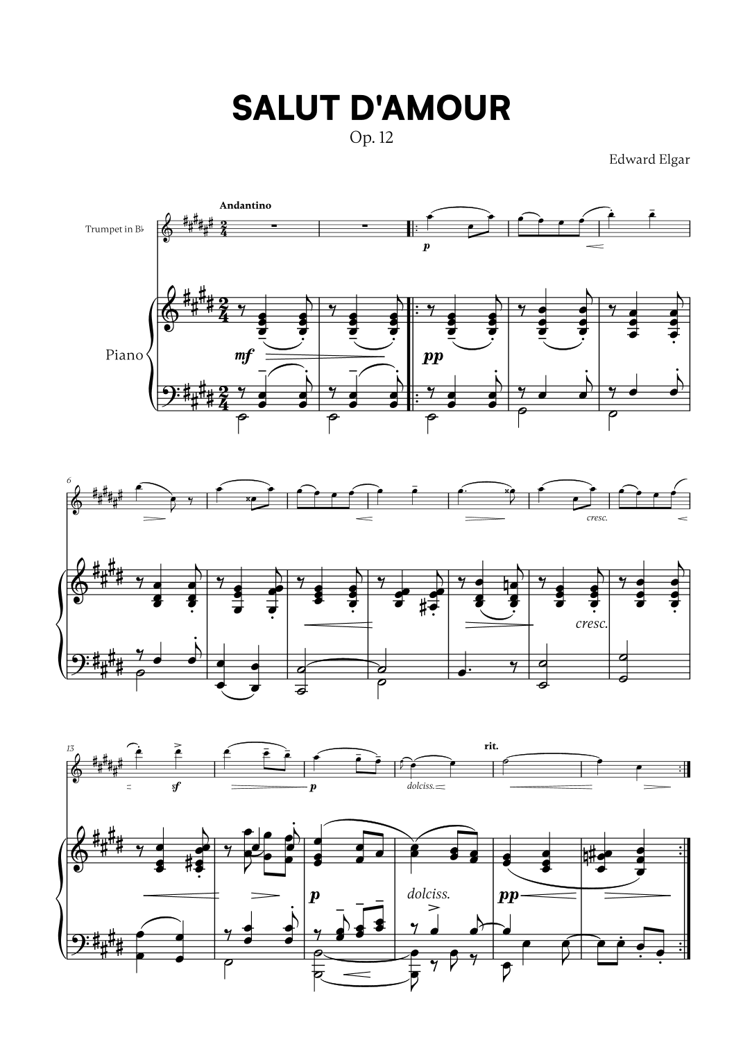 Edward Elgar - Salut d'Amour for Trumpet in Bb and Piano (arr. Cadenza Editions)