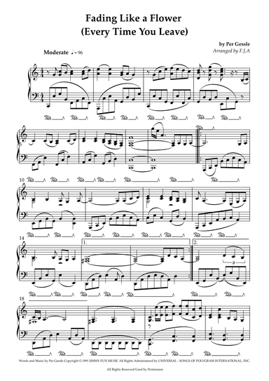 Fading Like A Flower (every Time You Leave) (arr. F.J.A)