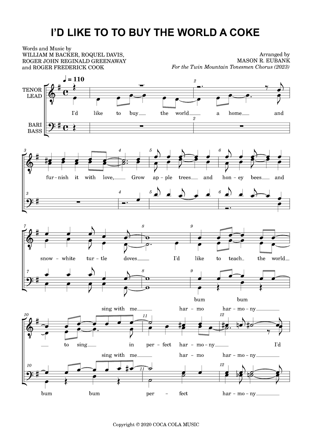 I'd Like To Buy The World A Coke (arr. Mason Eubank)