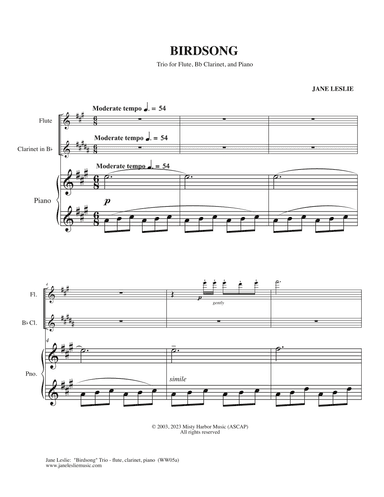 BIRDSONG - Trio for Flute, Clarinet, Piano - by Jane Leslie