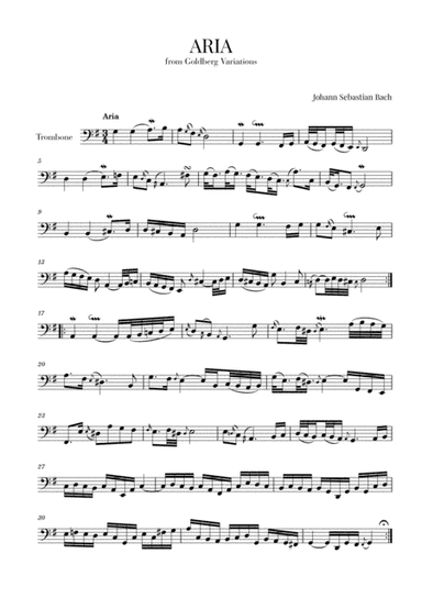 Aria (from Goldberg Variations - BWV 988) for Trombone (arr. Cadenza Editions)