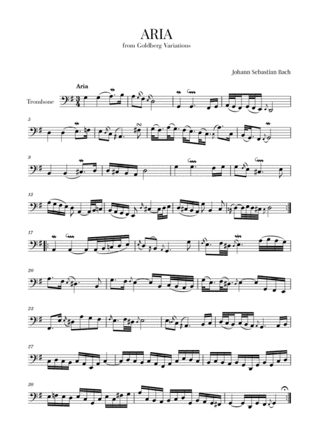 Aria (from Goldberg Variations - BWV 988) for Trombone (arr. Cadenza Editions)