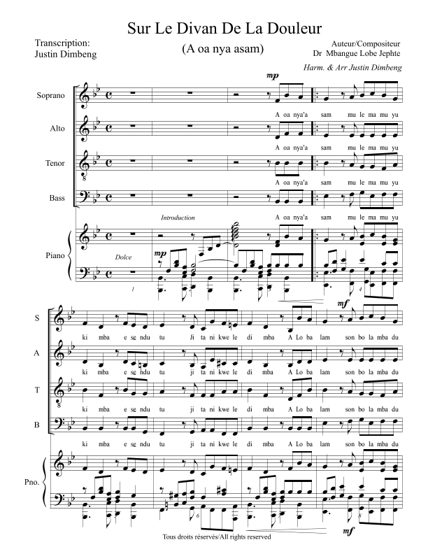 Sur le divan de la douleur (arr. Justin Dimbeng)