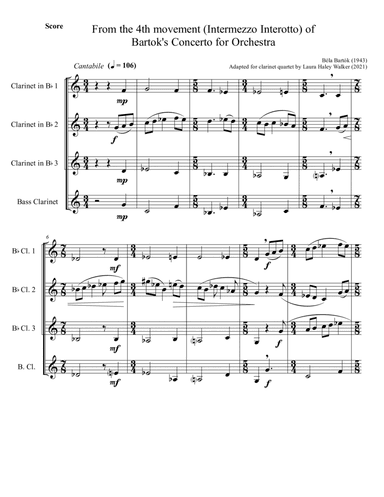 Bartok's Concerto for Orchestra - 4th movement - for clarinet quartet (arr. Laura Haley Walker)