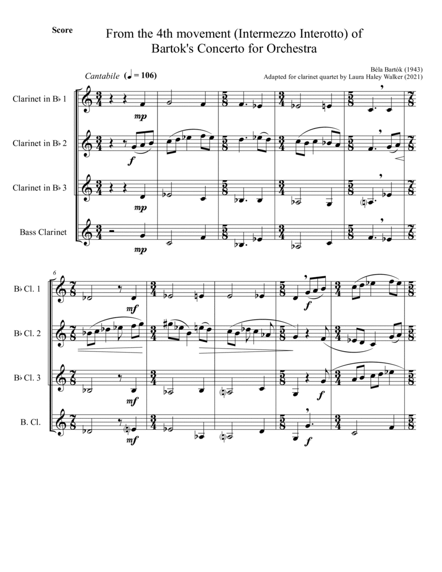 Bartok's Concerto for Orchestra - 4th movement - for clarinet quartet (arr. Laura Haley Walker)
