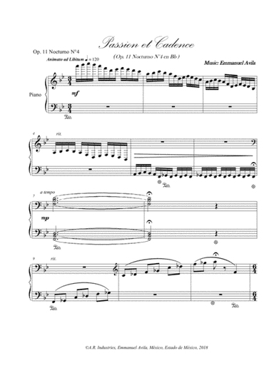 Passion et Cadence (Op. 11 Nocturne N°4 in Bb)
