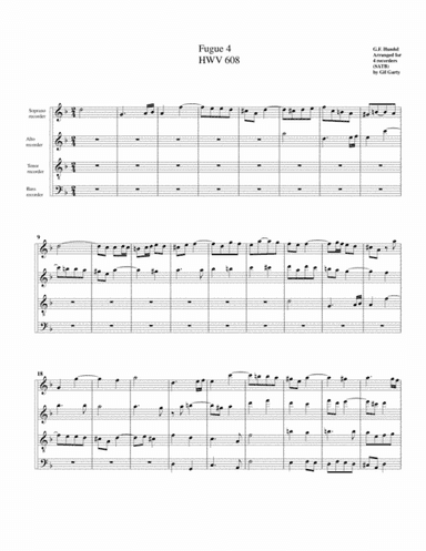 Fugue no.4, HWV 608 (arrangement for 4 recorders) (arr. Gil Garty)