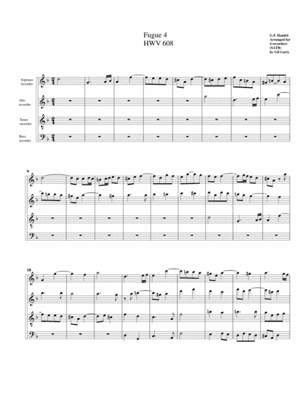 Fugue no.4, HWV 608 (arrangement for 4 recorders) (arr. Gil Garty)