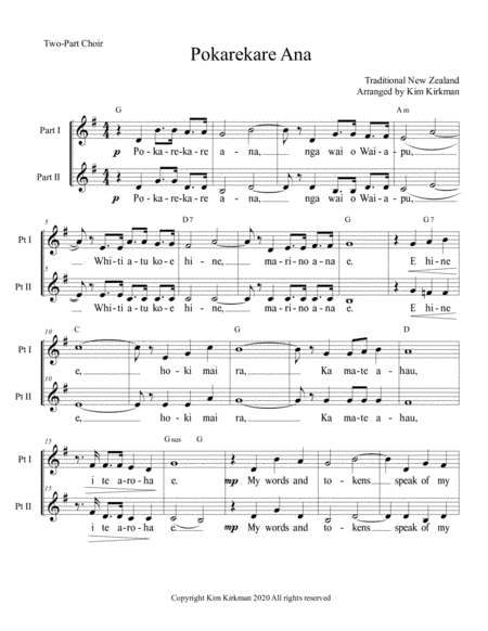 Pokarekare Ana for two-part choir (arr. Kim Kirkman)
