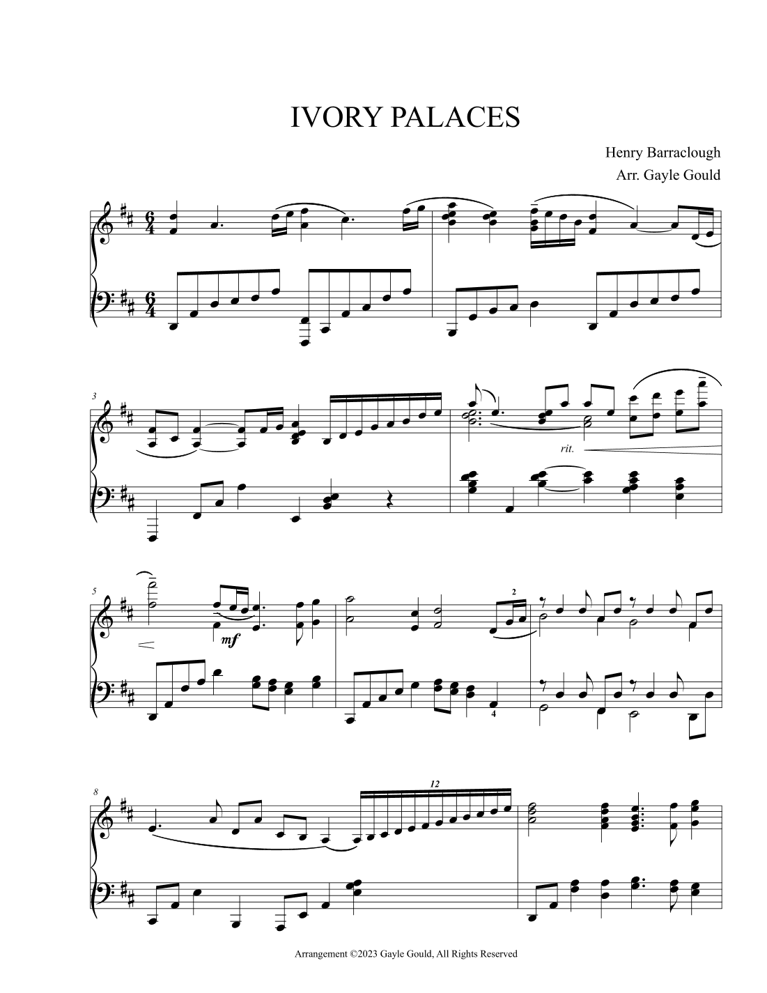 Ivory Palaces -- piano solo, advanced (arr. Gayle Gould)