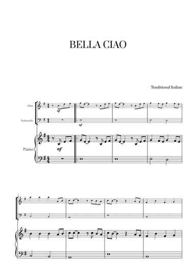 Bella Ciao for Oboe, Cello and Piano (arr. Cadenza Editions)