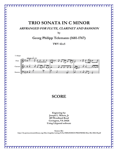 Telemann Trio Sonata in C Minor, TWV 42:c5 arranged for Flute, Clarinet and Bassoon (arr. Joseph L. Wilson, Jr.)
