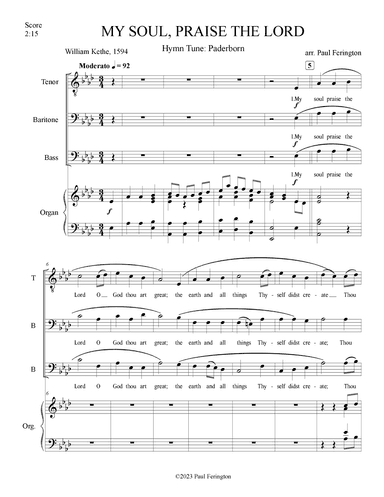 "My Soul, Praise the Lord" for T-Bar-Bass Men's Choir and Organ (arr. Paul Ferington)