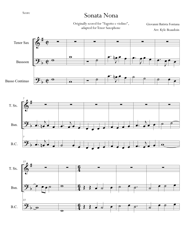 Sonata Nona (Tenor Sax, Bassoon, Continuo) (arr. Kyle Beaudoin)