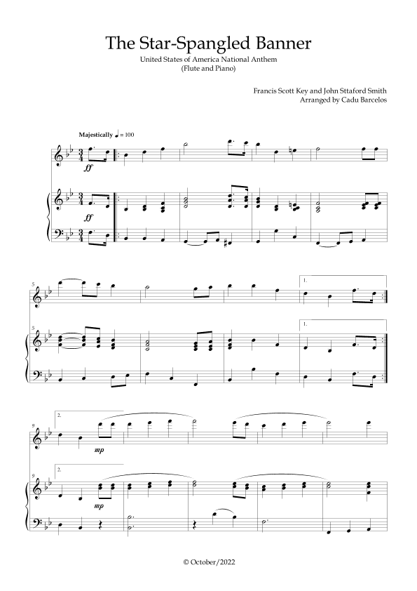 The Star-Spangled Banner - EUA Hymn (Flute and Piano) (arr. Cadu Barcelos)