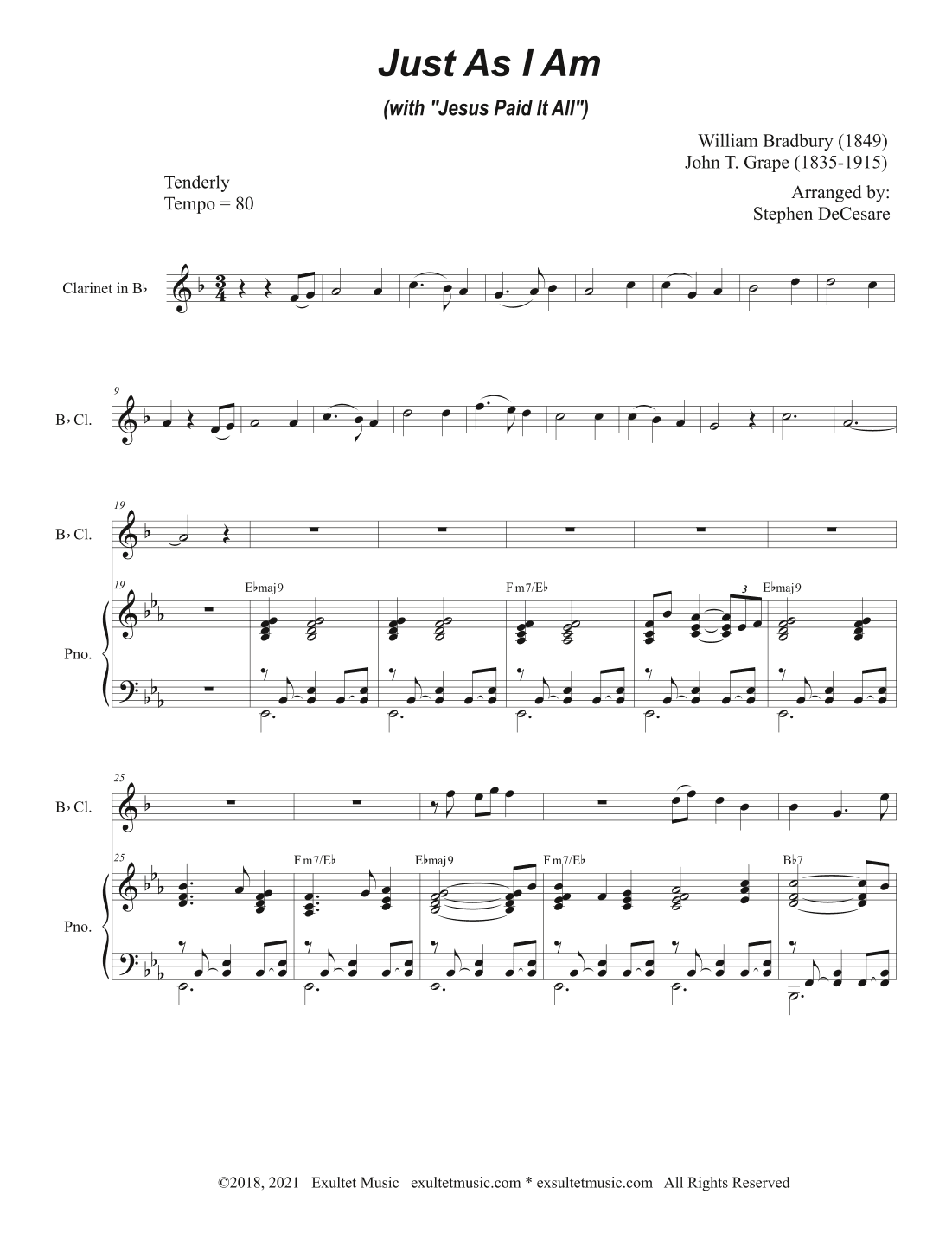 Just As I Am (with "Jesus Paid It All") (Bb-Clarinet solo and Piano) (arr. Stephen DeCesare)